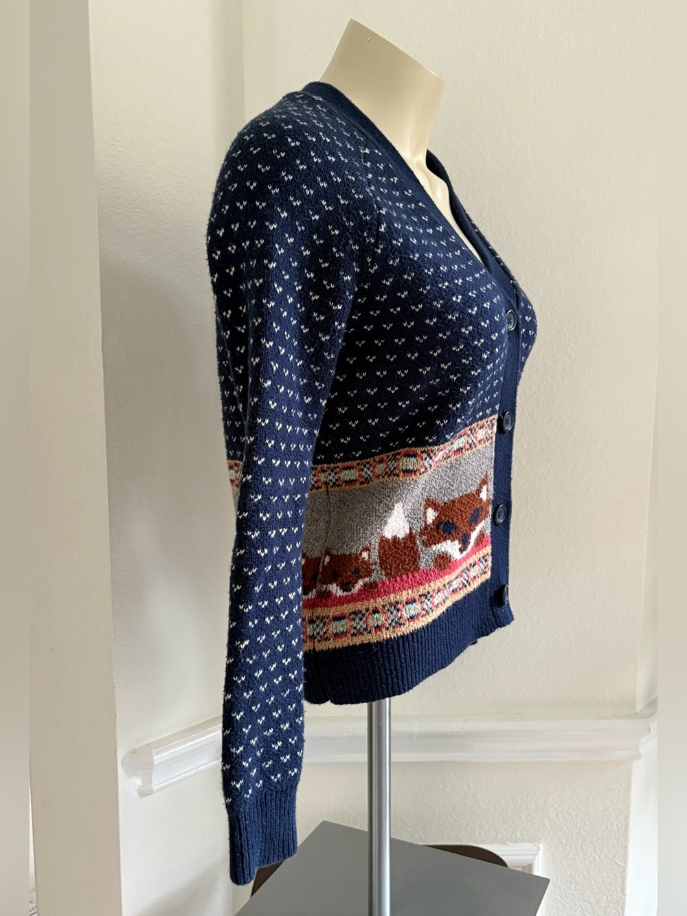 Urban Outfitters Cooperative Navy Fox-Pocket Knit Cardigan Sweater - Picture 5 of 10